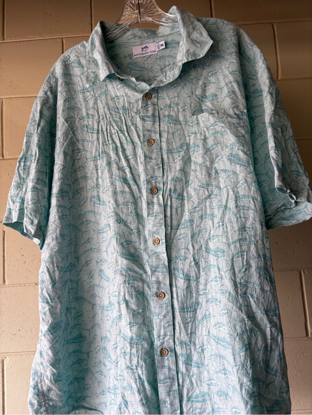 Southern Tide Mint Blue Fish Pattern Button-Up Shirt XXL